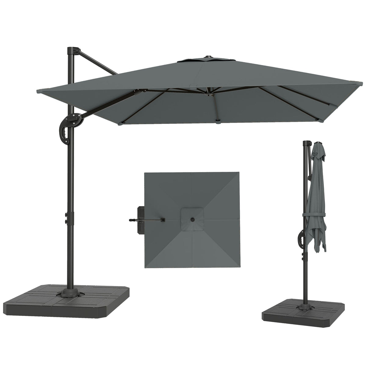 8' x 8' Cantilever Patio Umbrella with Base Weights, Dark Grey — product view 2