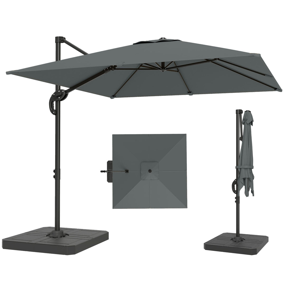 8' x 8' Cantilever Patio Umbrella with Base Weights, Dark Grey — product view 1