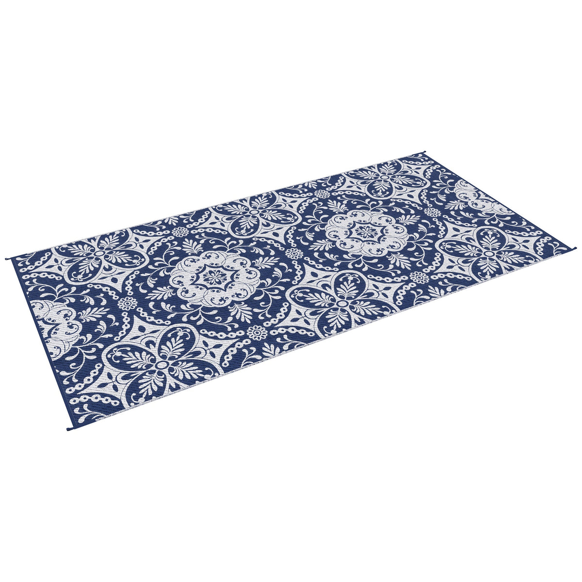 9' x 18' Reversible Outdoor Rug, Blue & White Floral — product view 2