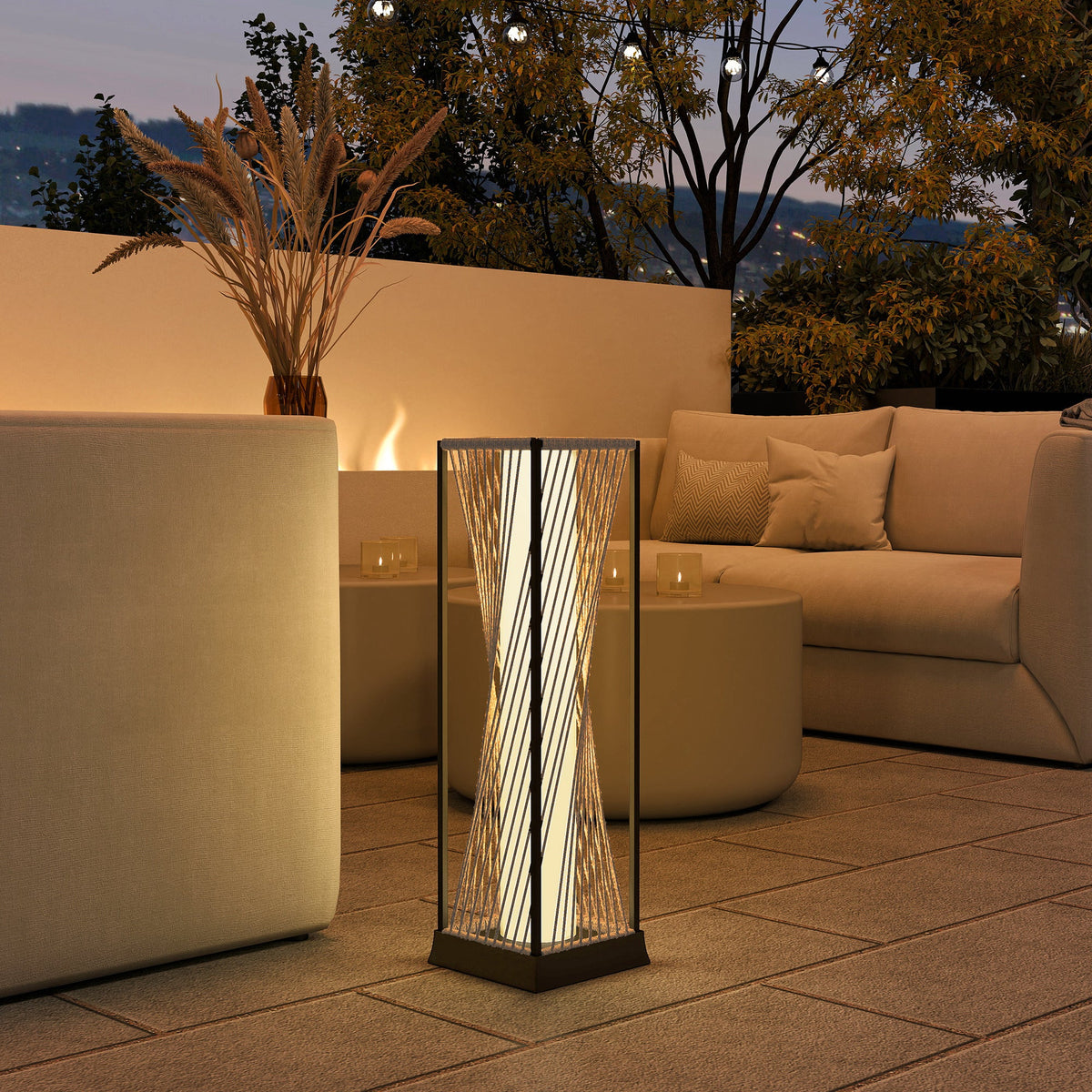77 cm Solar Rattan Floor Lamp with Auto On/Off LED, Sand Brown — product view 4