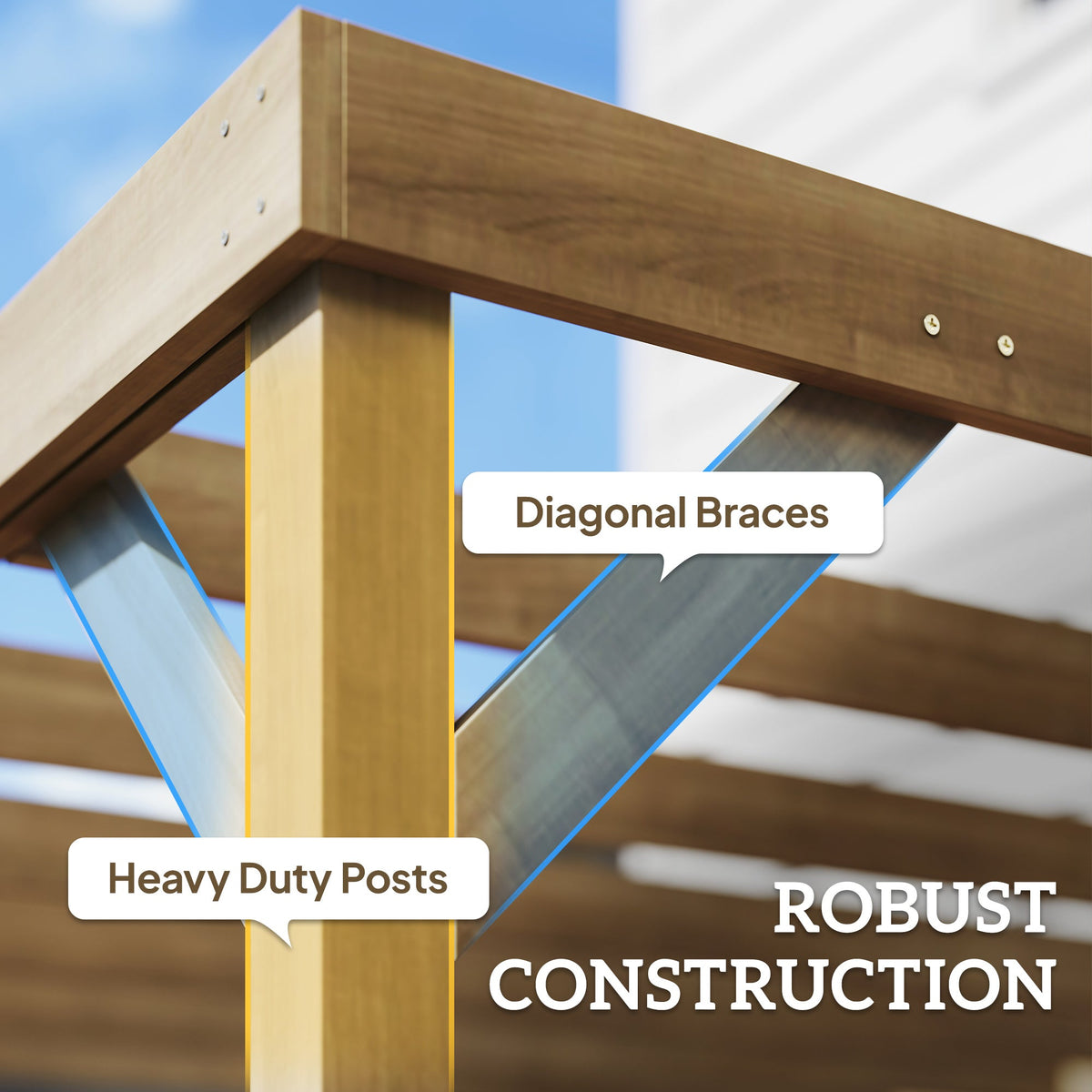 PerArbor 2.4 x 2.4m Lean-To Wooden Pergola Kit, Light Brown — product view 7