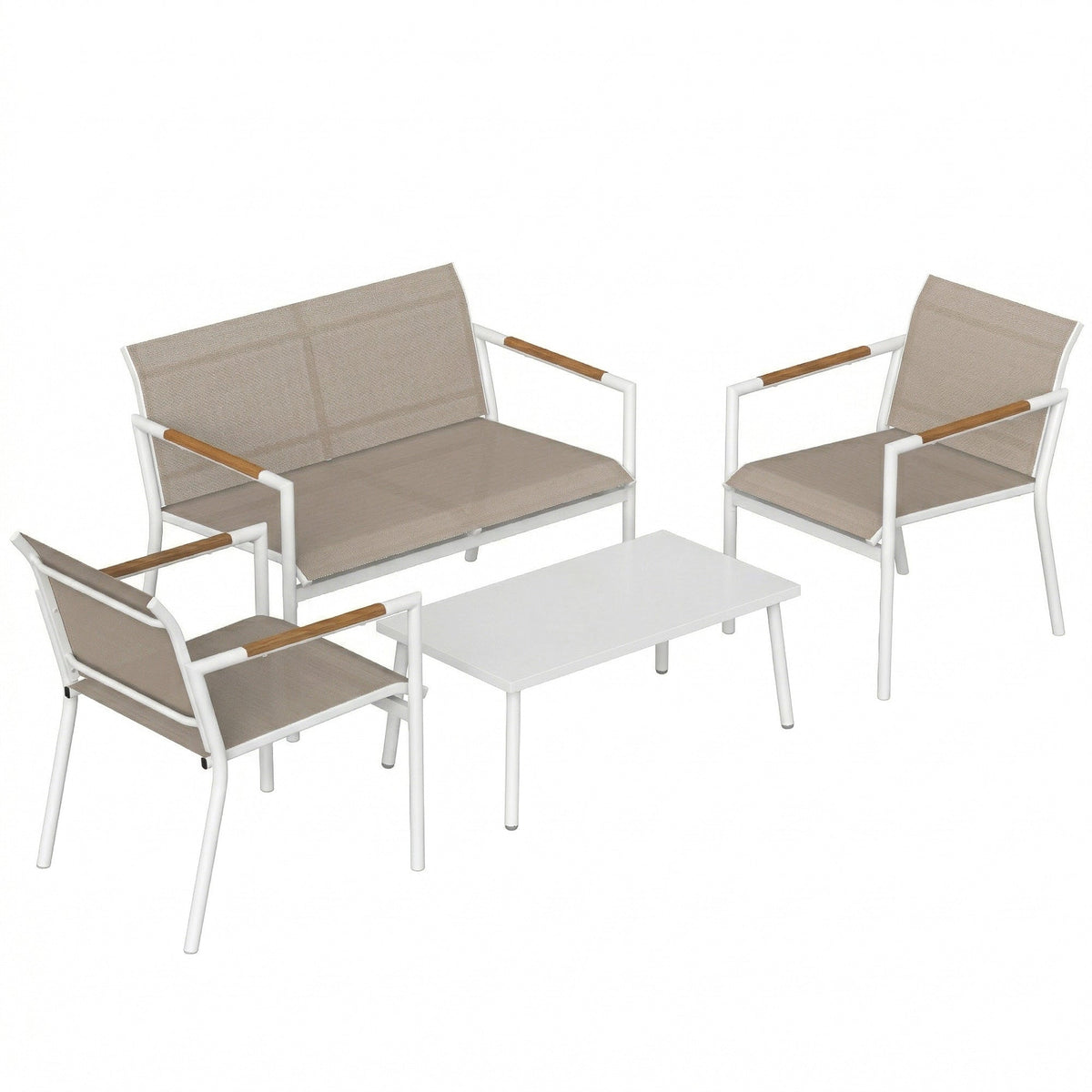 4-Seater Outdoor Sofa Set with Loveseat, 2 Armchairs & Metal-Top Table, Khaki — product view 1