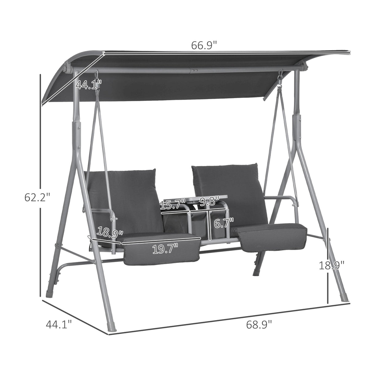 2-Person Porch Swing with Stand and Canopy, Gray — product view 5