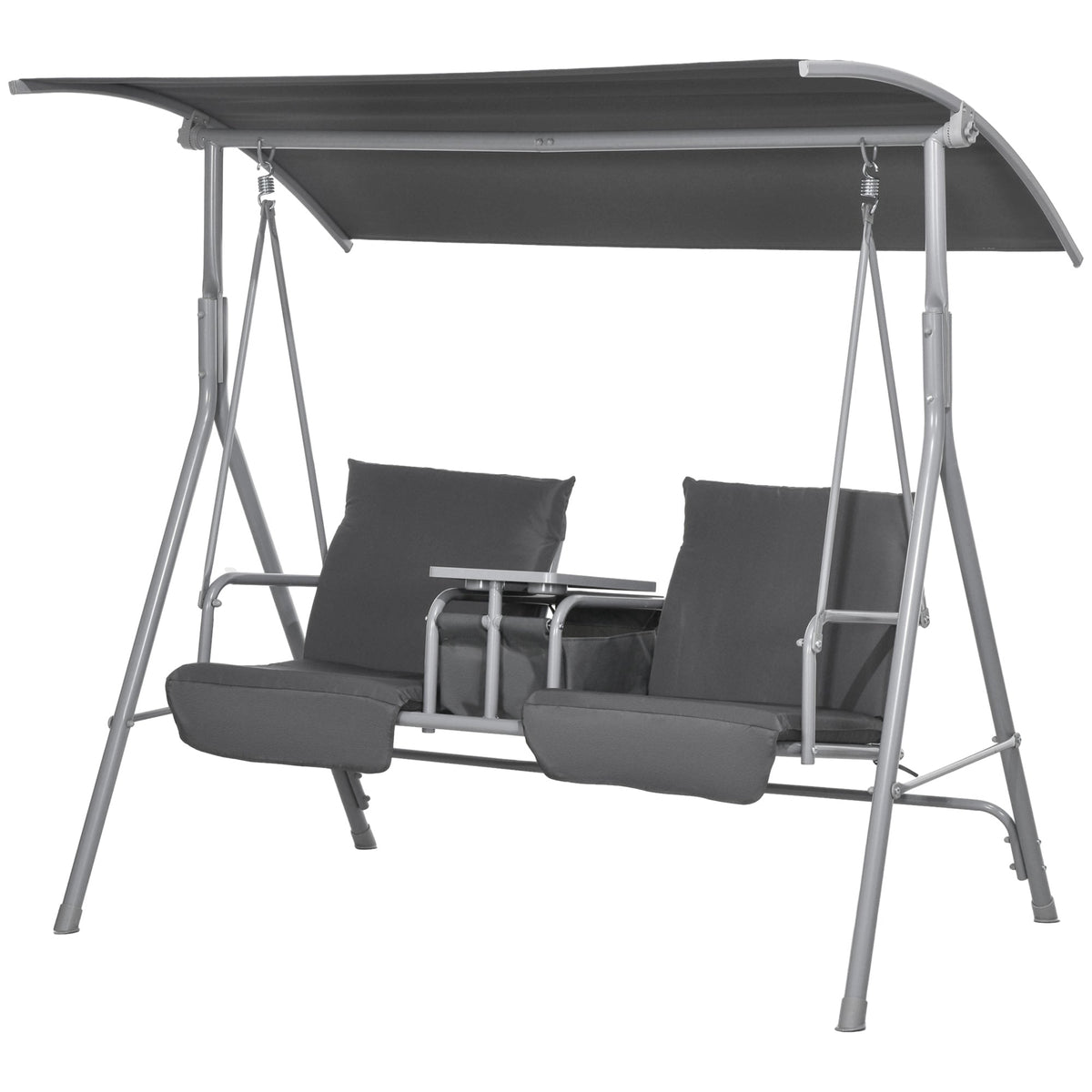 2-Person Porch Swing with Stand and Canopy, Gray — product view 2