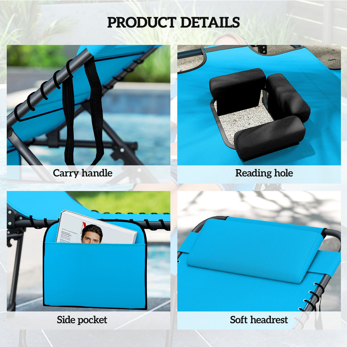2-Piece Folding Chaise Lounge with Face Hole, Blue — product view 7
