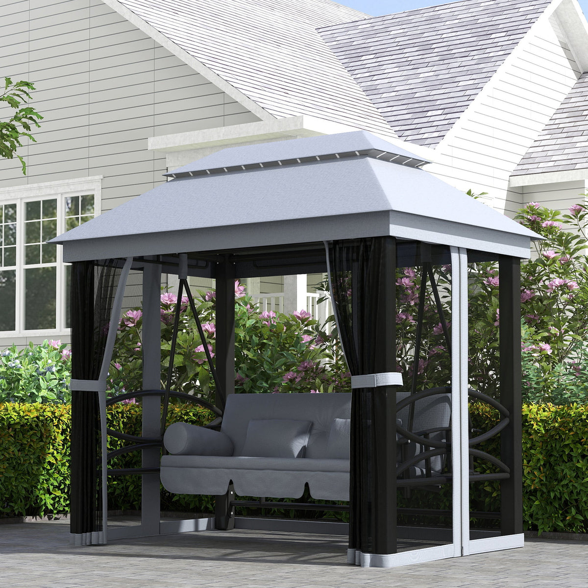 3-Seat Patio Swing Chair with Mesh Sidewalls, Gray — product view 4