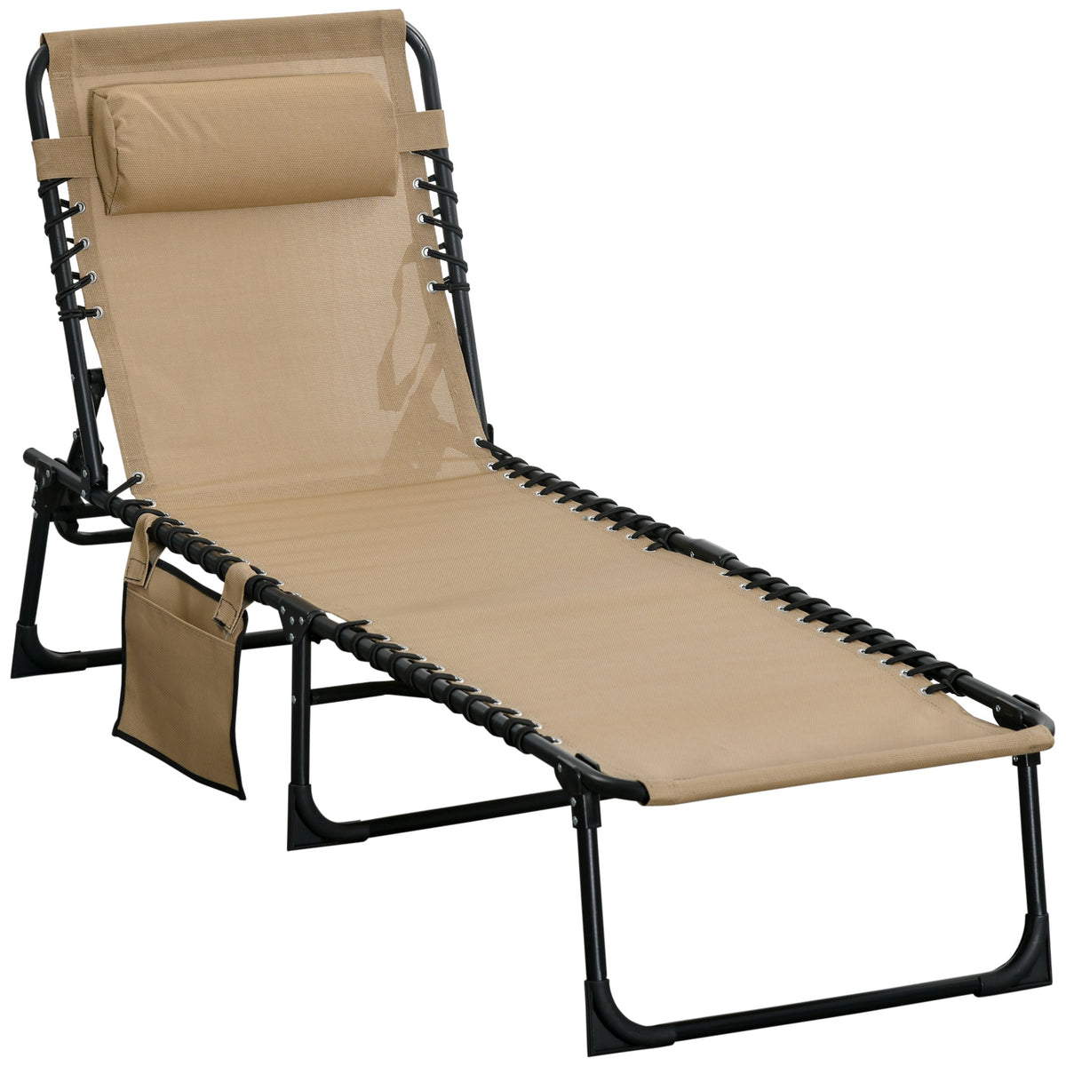 Folding Lounge Chair with Adjustable Backrest and Pillow, Beige — product view 1