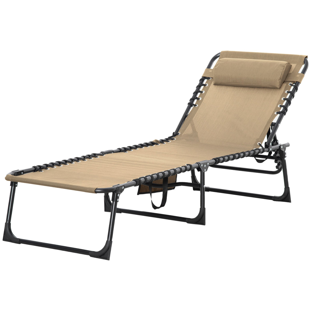 Folding Lounge Chair with Adjustable Backrest and Pillow, Beige — product view 2