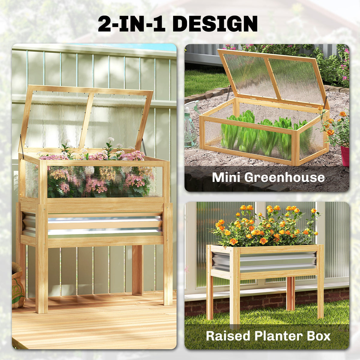 Raised Garden Bed with Detachable Greenhouse Top and Legs, Natural — product view 6