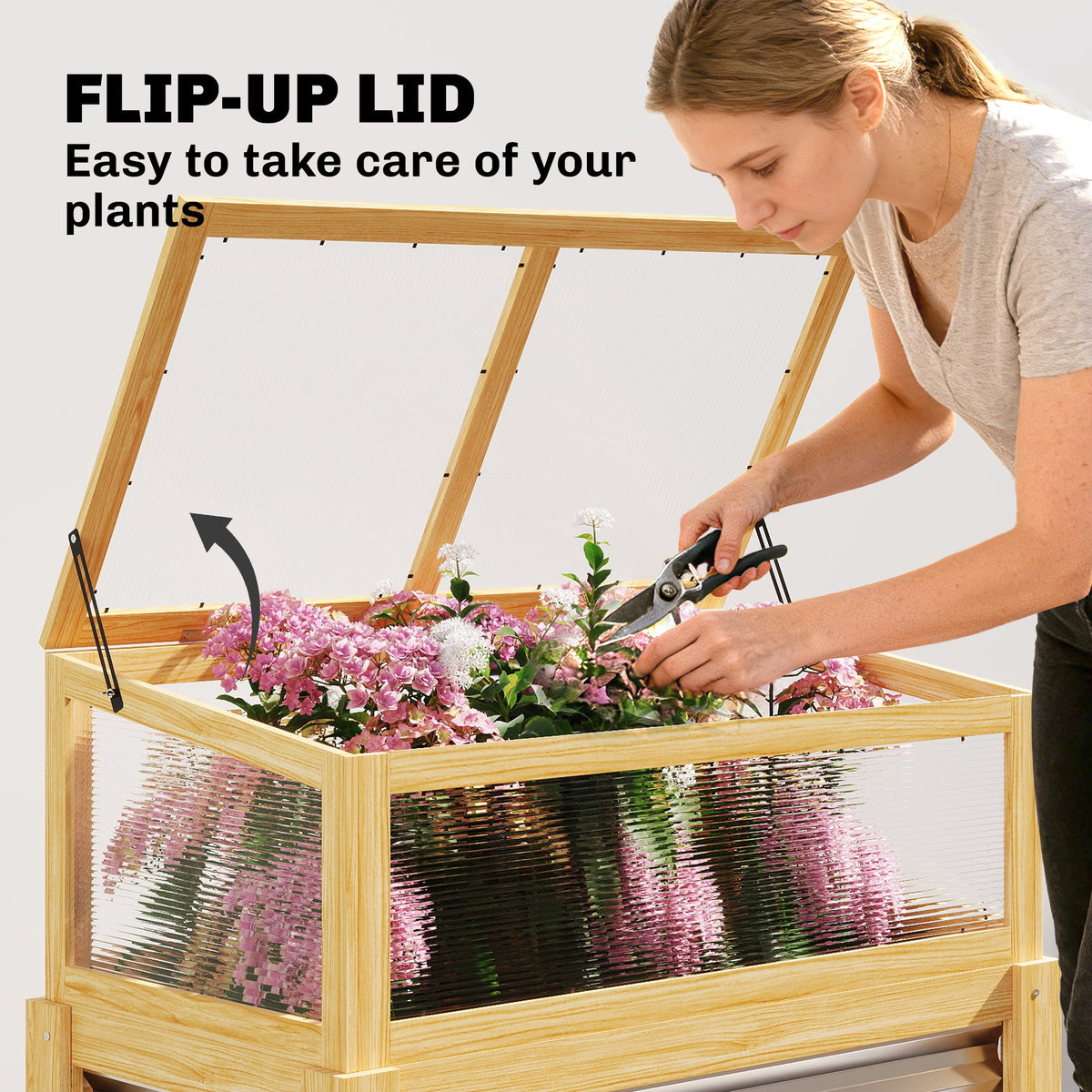 Raised Garden Bed with Detachable Greenhouse Top and Legs, Natural — product view 7