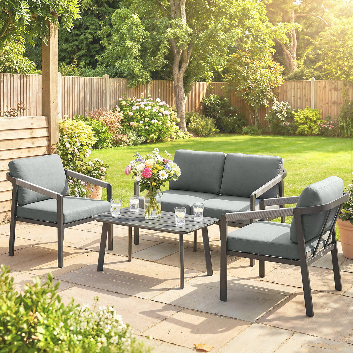 4 Seater Aluminium Garden Furniture Set with Loveseat, Black — product view 4
