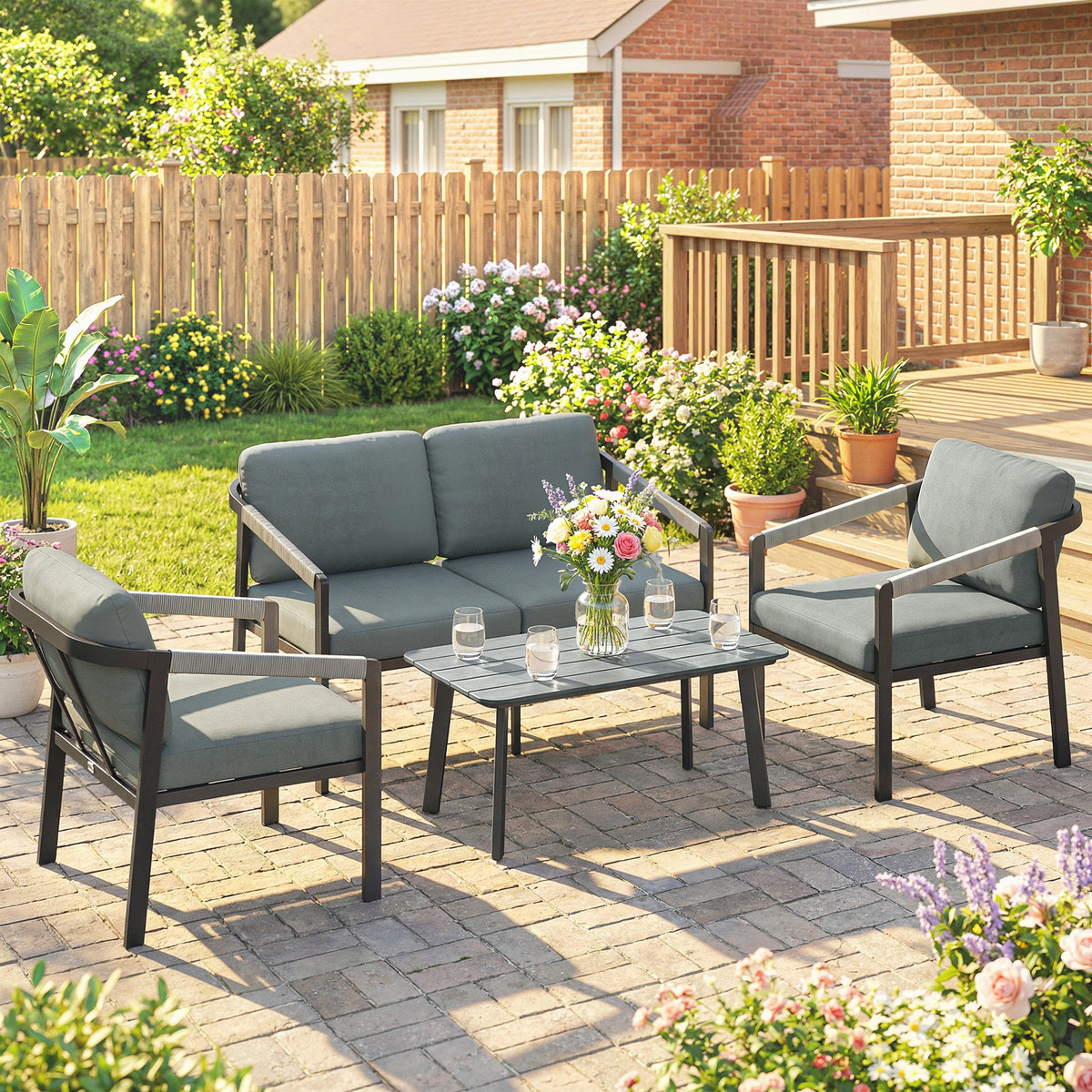 4 Seater Aluminium Garden Furniture Set with Loveseat, Black — product view 3