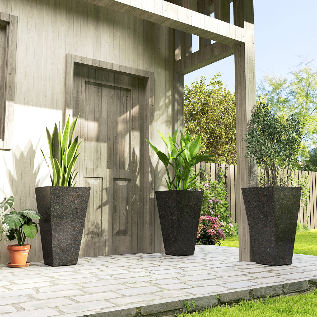 3-Piece 28" Tall Planters with Drainage Holes, Brown — product view 4