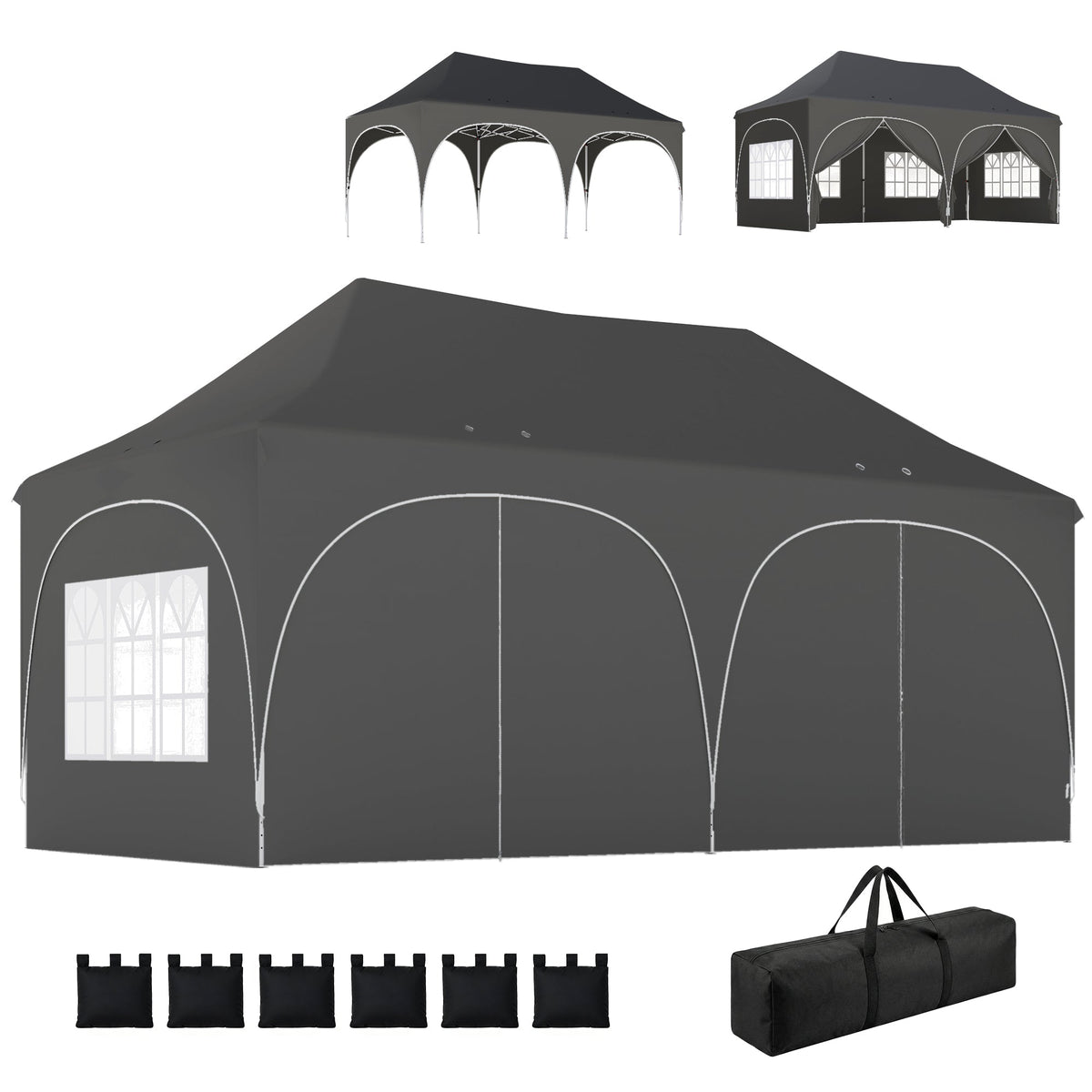 3 x 6m Pop Up Gazebo with Sides, Sandbags & Windows, Dark Grey — product view 2