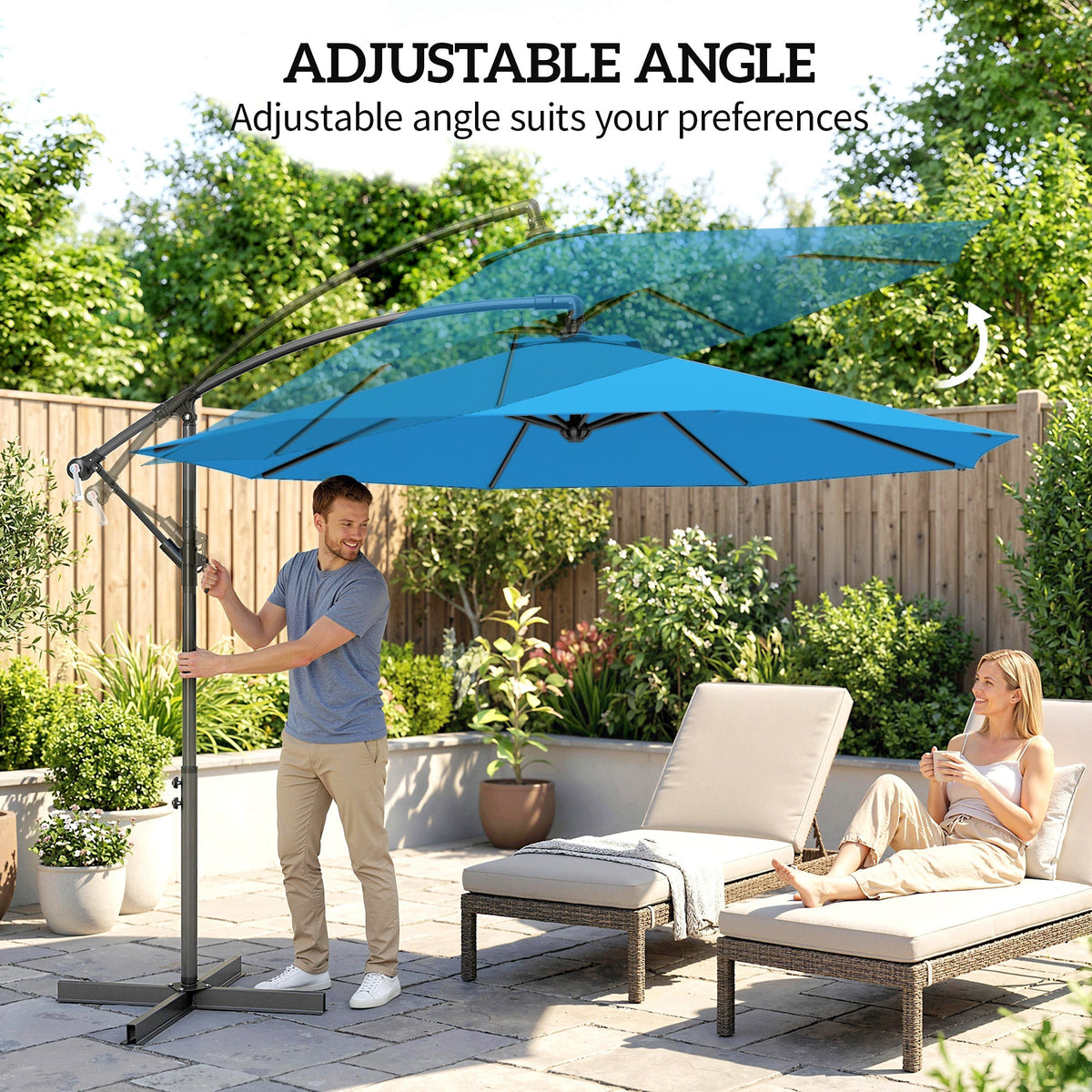 3 m Cantilever Parasol with Cross Base and Crank Handle, Blue — product view 7