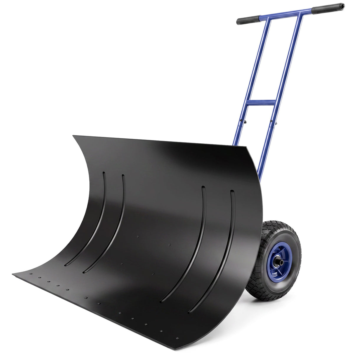 Heavy-Duty Metal Snow Pusher with Wheels, Adjustable Handle, 29" x 18" Blue — product view 2