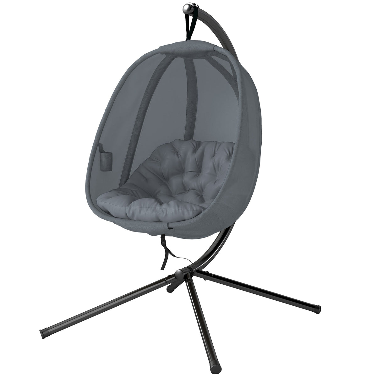 Hanging Egg Chair, Outdoor Indoor Swing Chair with Stand, Folding Basket and Thickened Cushion for Patio, Garden, Balcony, Grey — product view 2