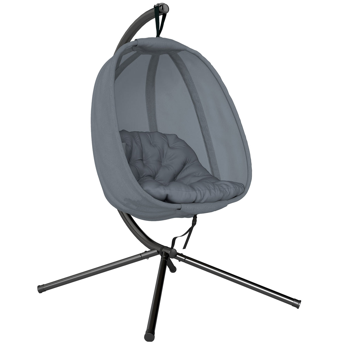 Hanging Egg Chair, Outdoor Indoor Swing Chair with Stand, Folding Basket and Thickened Cushion for Patio, Garden, Balcony, Grey — product view 1