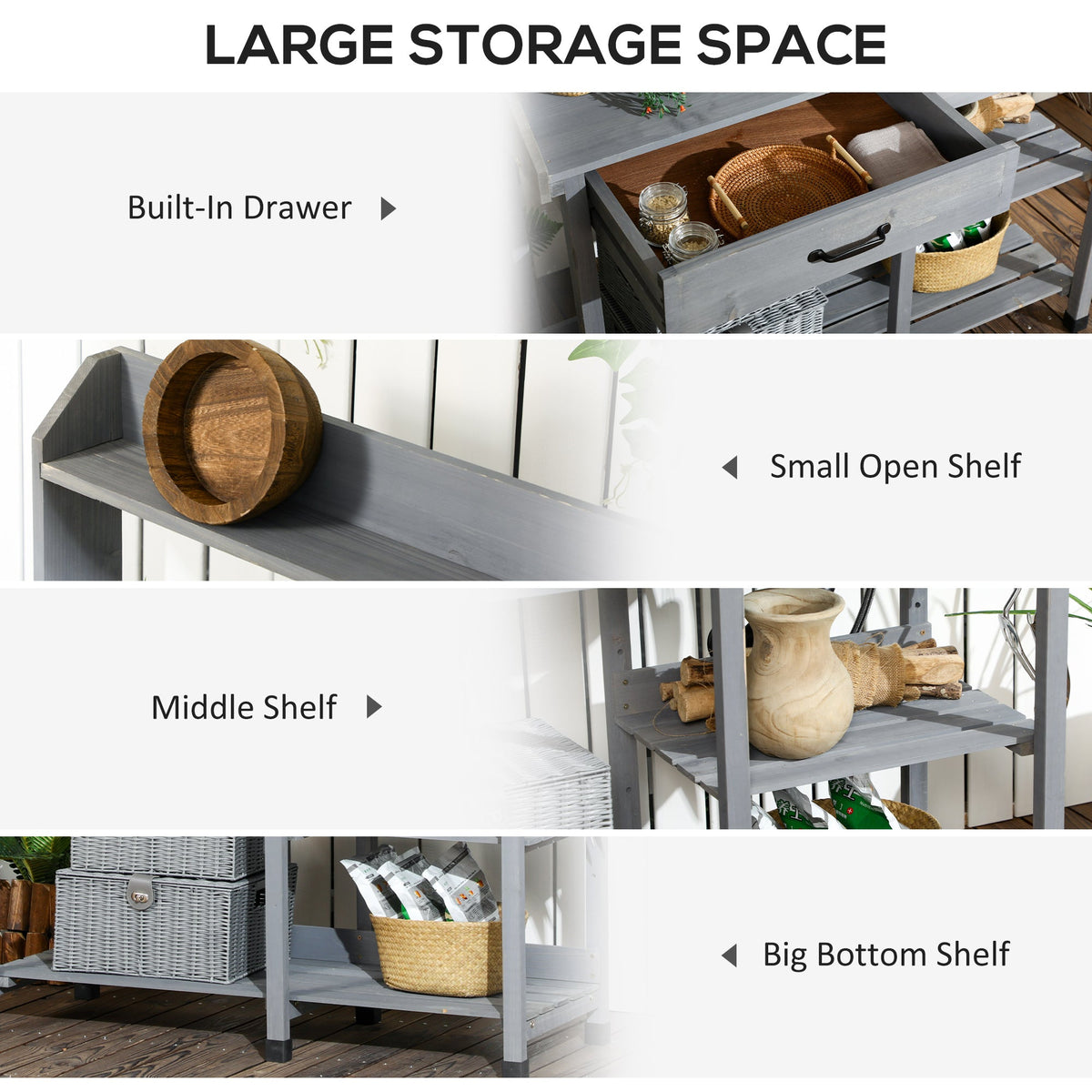 Potting Bench Table with Drawer, Removable Sink, Shelves and Hooks — product view 7