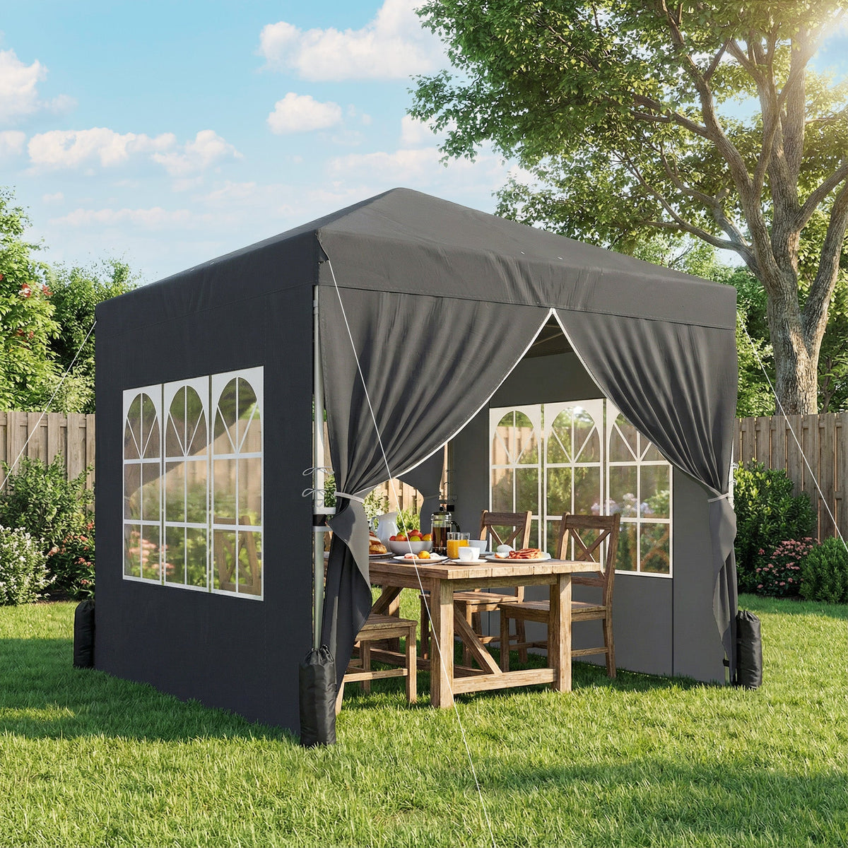 8.2 x 8.2 ft Pop-Up Canopy Tent with 4 Sidewalls & Sandbags, Dark Grey — product view 3