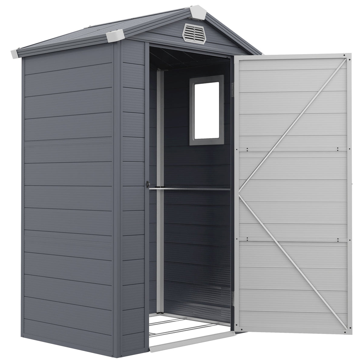 4.4' x 3.3' Garden Storage Shed with Aluminum Frame, Latched Door & Air Vents, Grey — product view 2