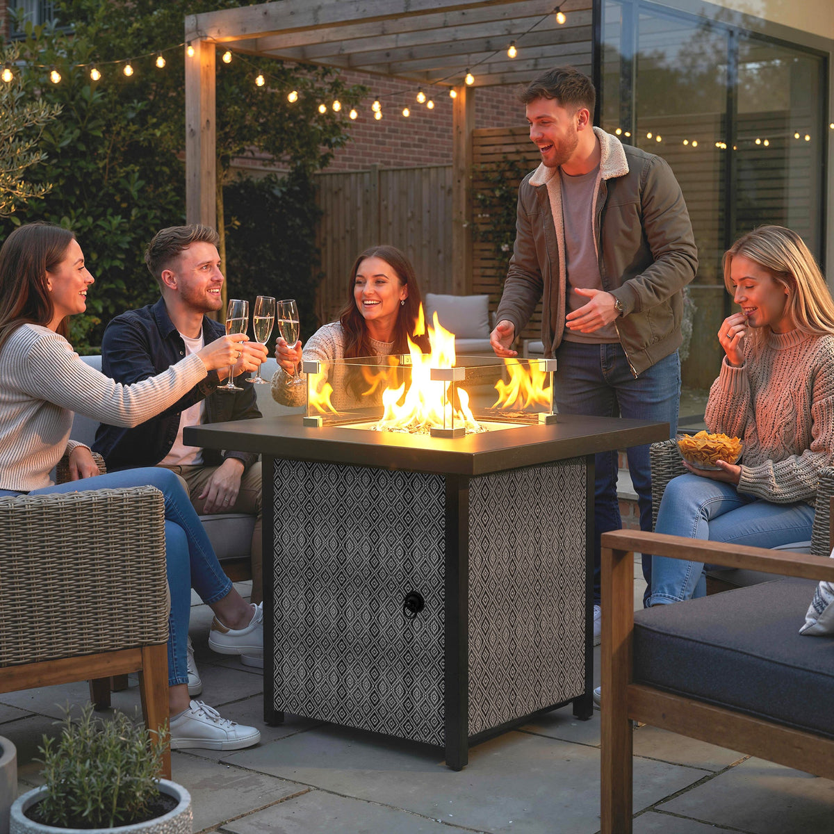 11.7 KW Propane Gas Fire Pit Table with Wind Guard and Lid, Black — product view 4