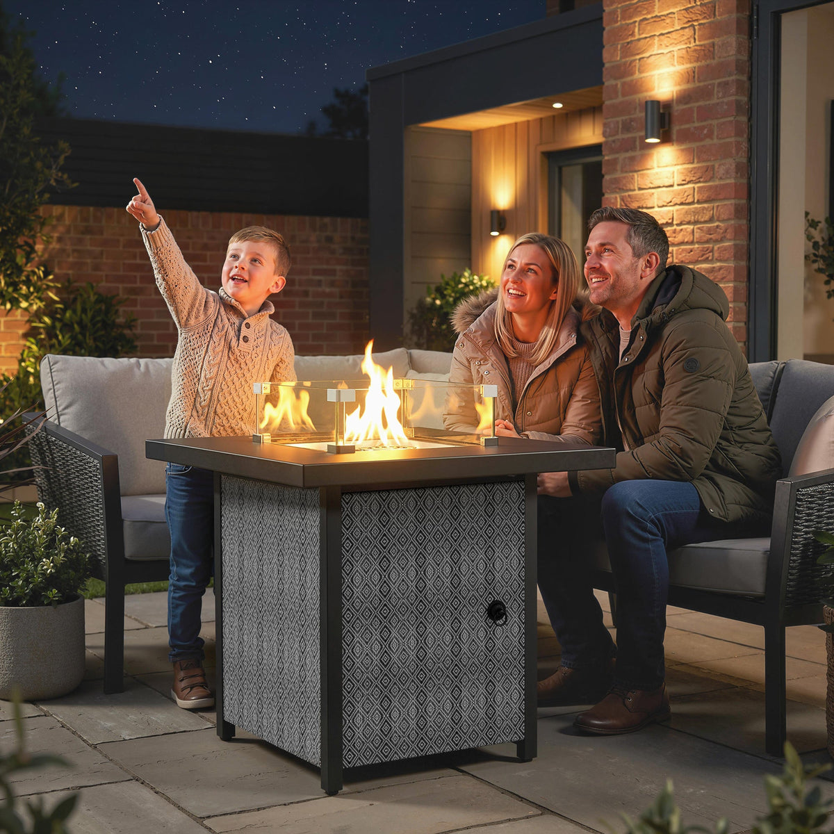 11.7 KW Propane Gas Fire Pit Table with Wind Guard and Lid, Black — product view 3