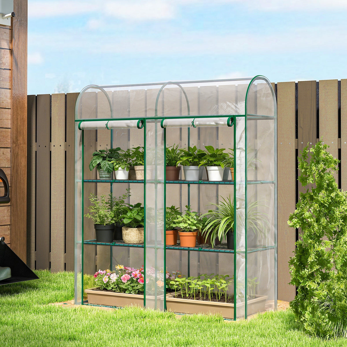3 Tier Mini Greenhouse with 2 Roll-up Doors, 56.3" x 18.1" x 64.6" — product view 3