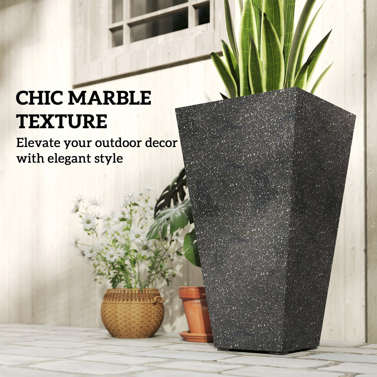 3-Piece 28" Tall Planters with Drainage Holes, Black — product view 7