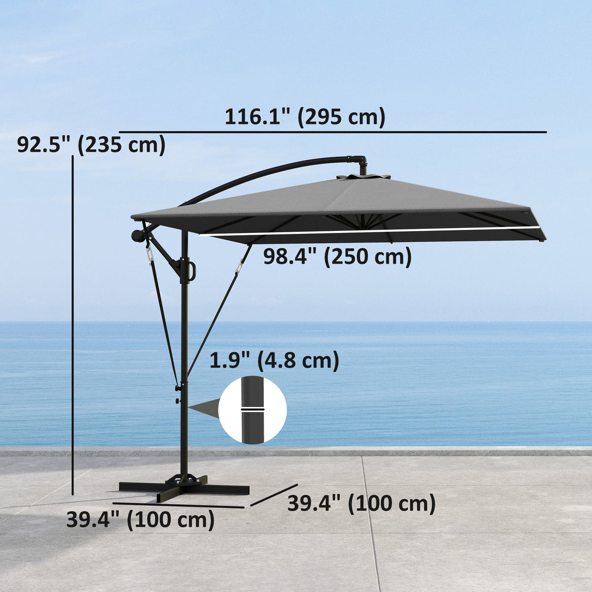 Offset Patio Umbrella with Base, Cover and Tilt Function, Grey — product view 5