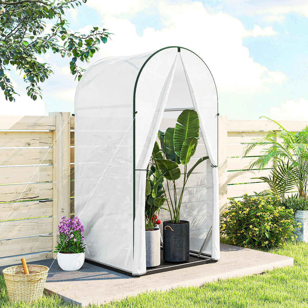 Mini Greenhouse with Roll-Up Door & PE Base, 100 x 100 x 195 cm, White — product view 4