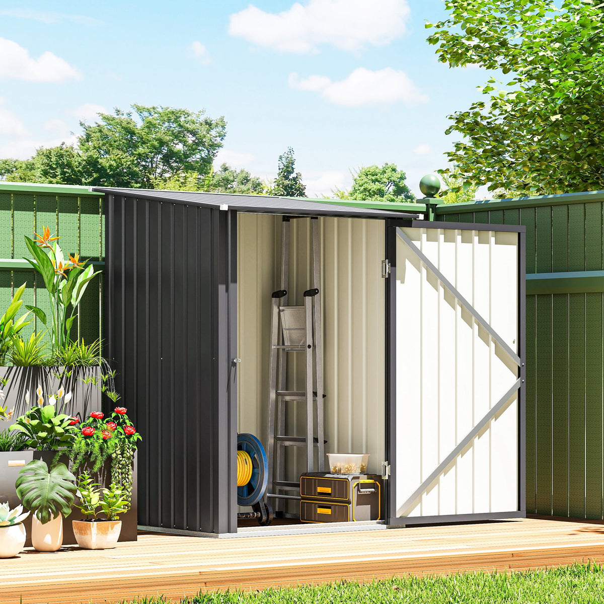 Lean-to Steel Garden Shed 3.3ft x 3.4ft with Lockable Door for Patio or Garden Storage, Dark Grey — product view 4