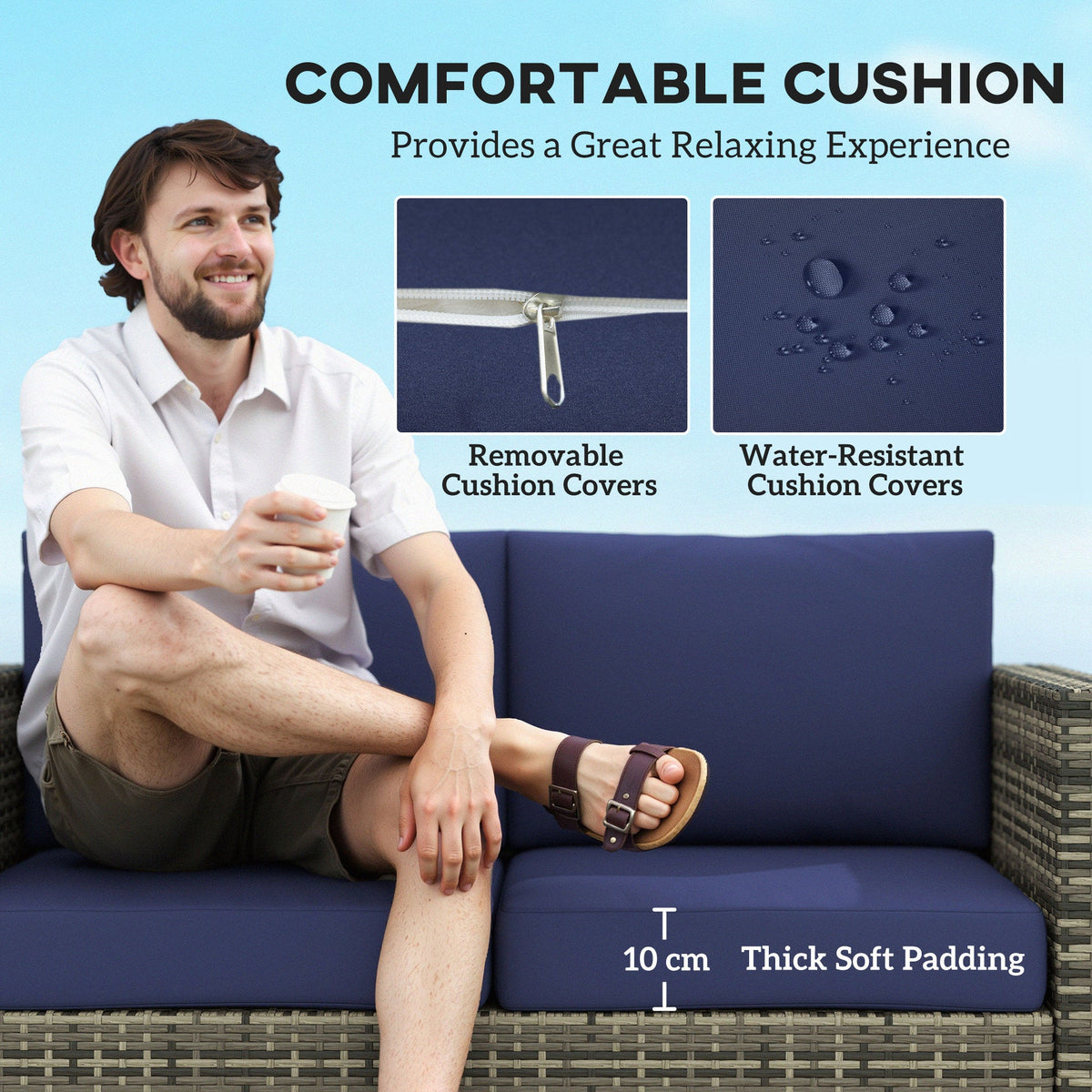 2-Seat Patio Loveseat Wicker Sofa with Cushions, Dark Blue — product view 7