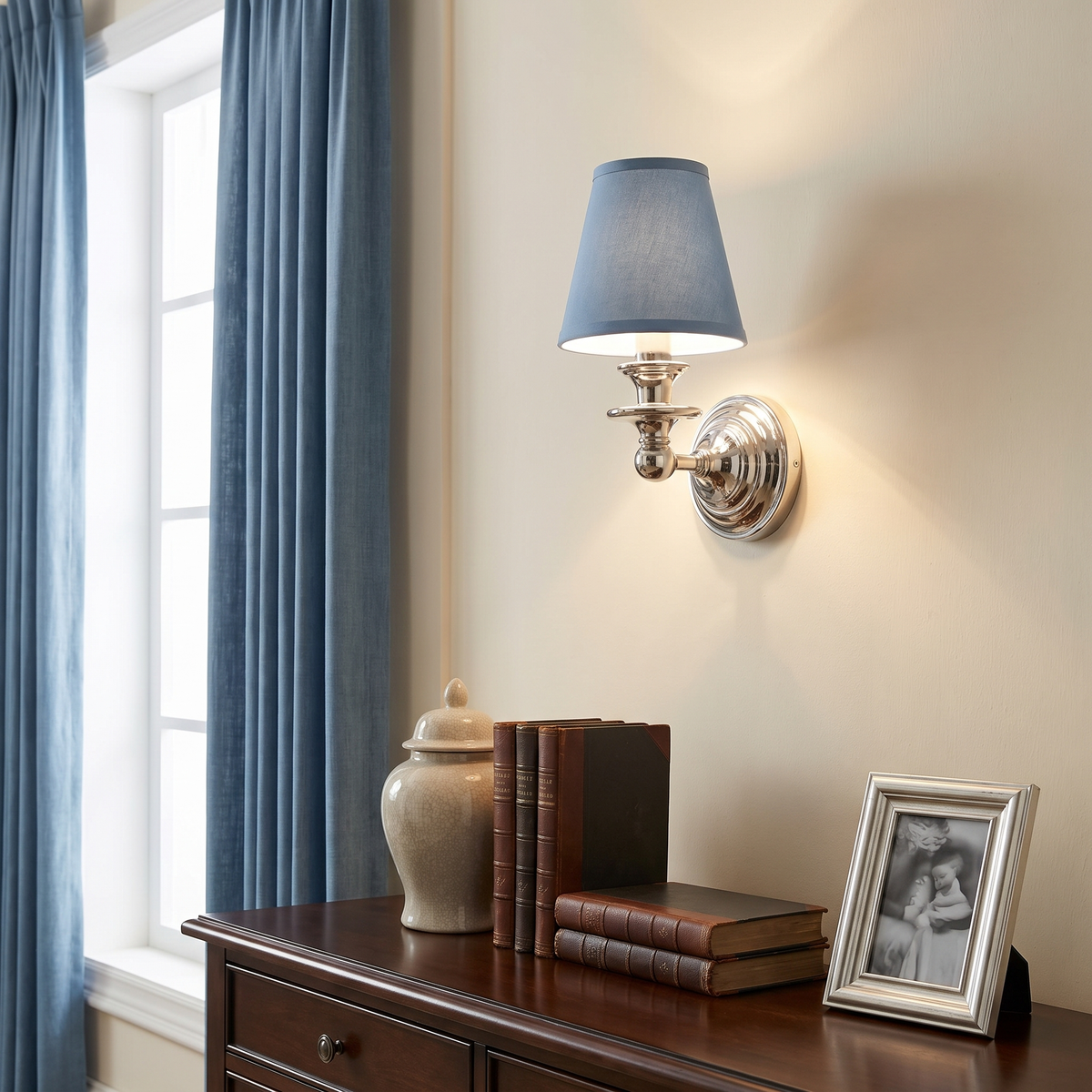Rowan Fabric Drum Wall Sconce, Farmhouse Style — product view 1