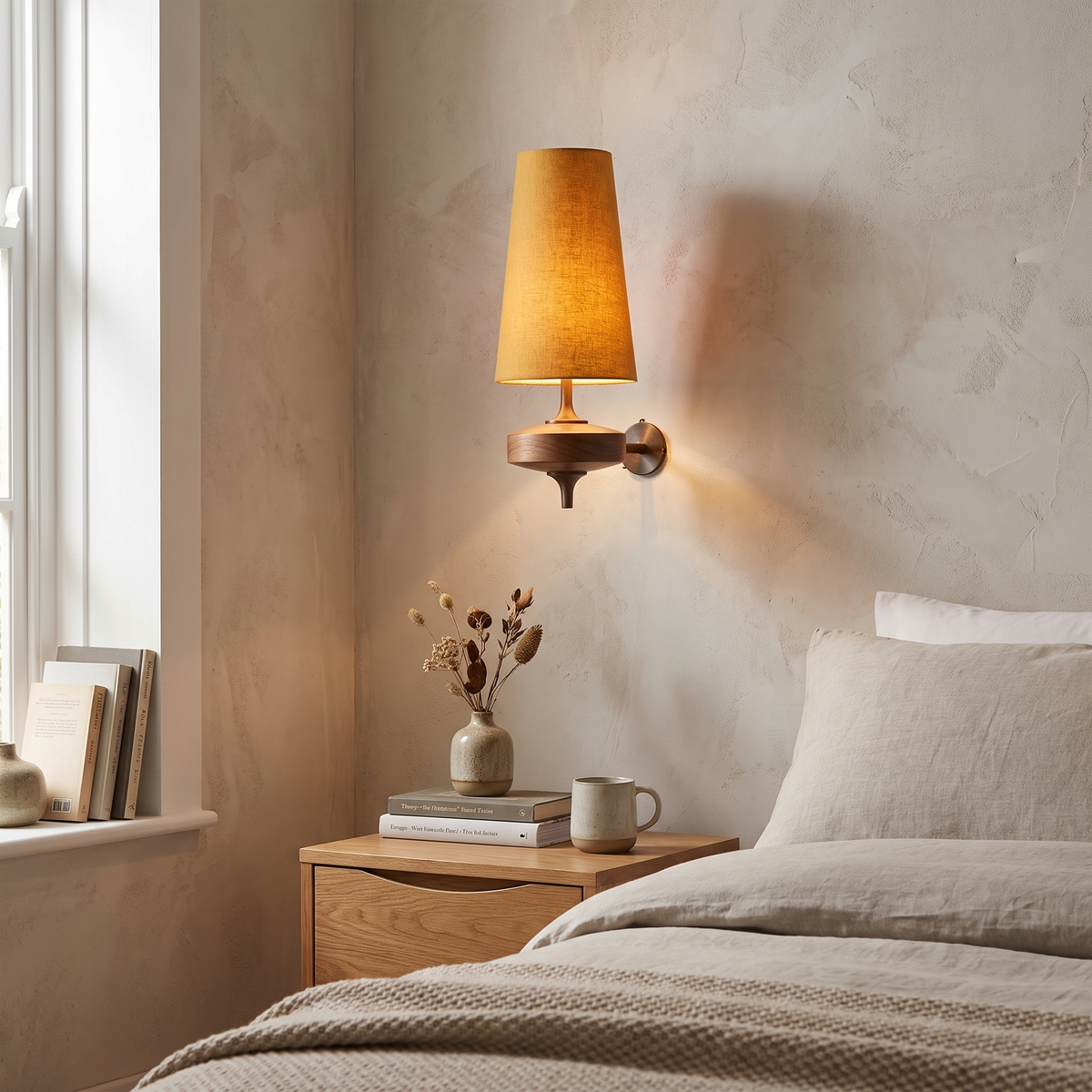 Rowan Fabric Drum Wall Sconce, Walnut, 1 or 2 Head — product view 1