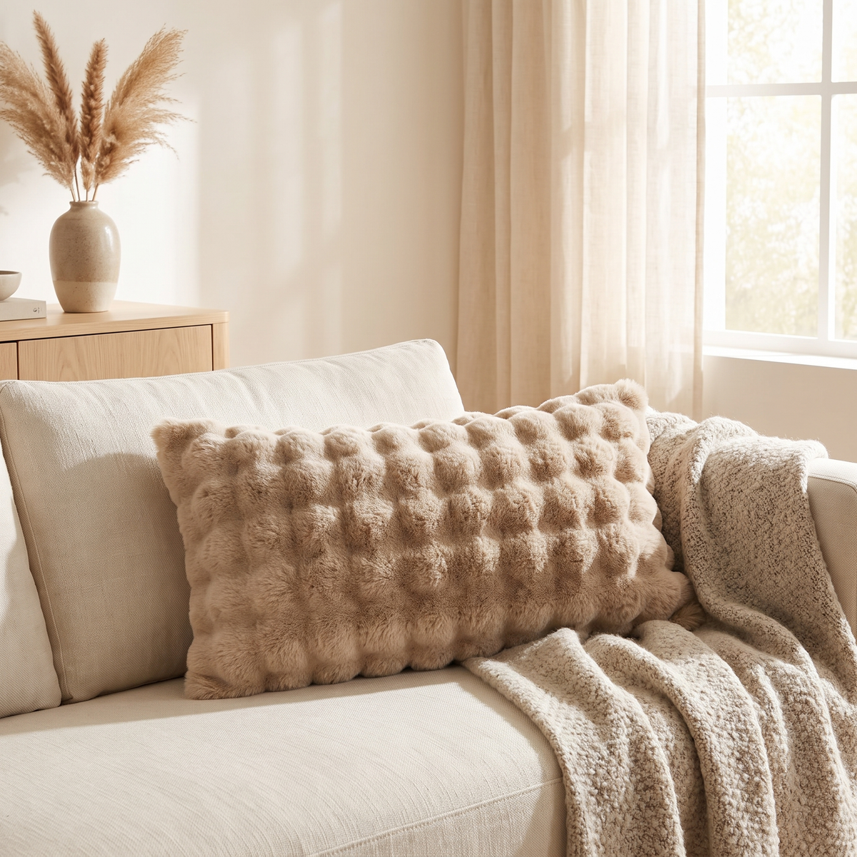 Rabbit Faux Fur Pillow, Double-Lined, Soft — product view 2