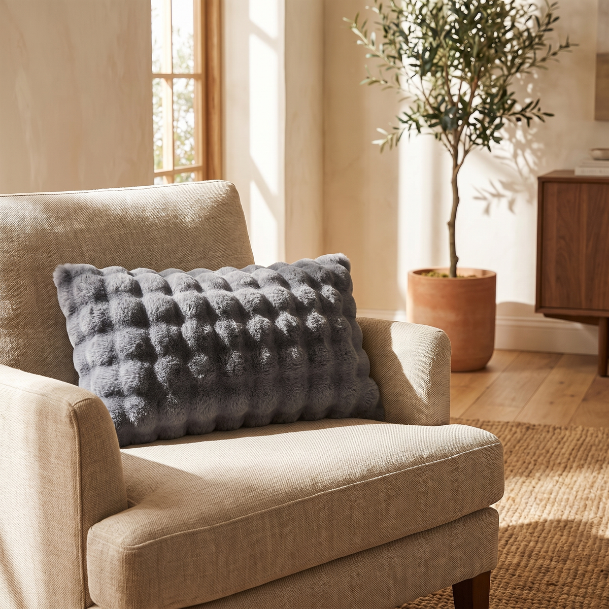 Rabbit Faux Fur Pillow, Double-Lined, Soft — product view 3