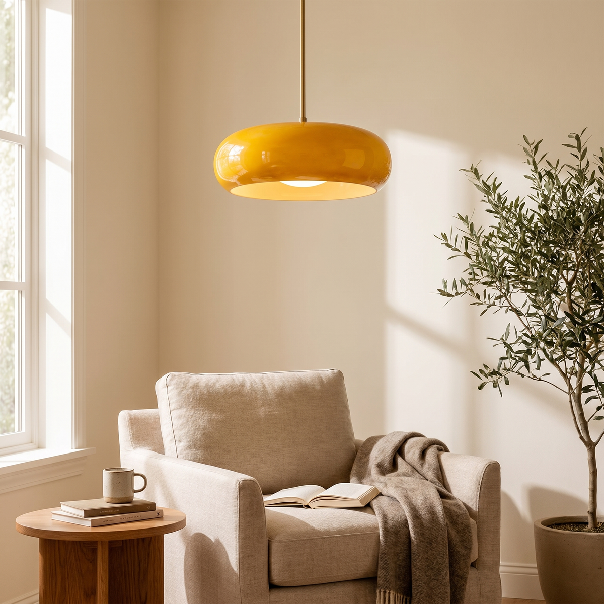 Retro Bauhaus Glass Disc Ceiling Light, Brass — product view 1