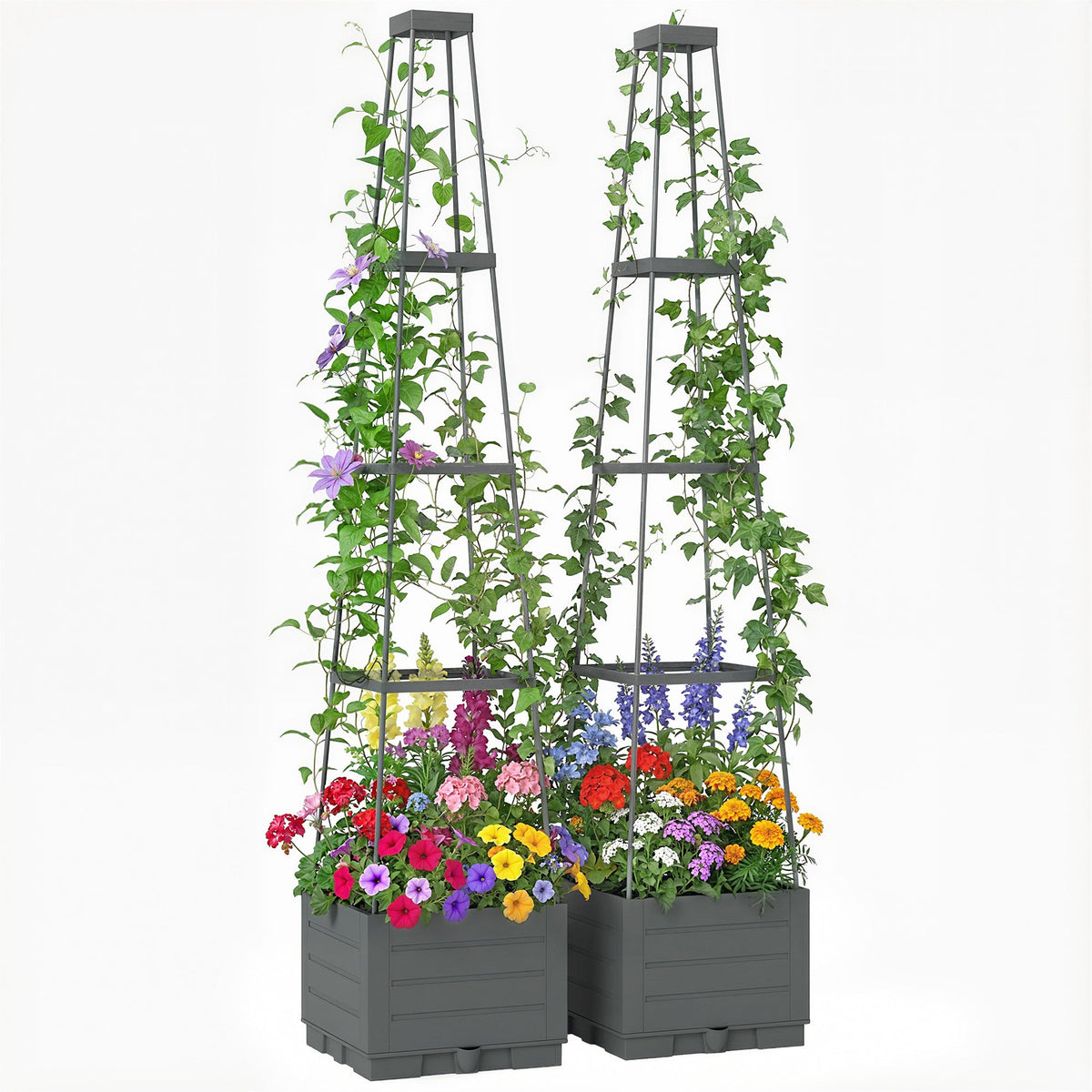 2 Pack Raised Garden Beds with Trellis & Drainage Tray, 28 x 28 x 140 cm — product view 1