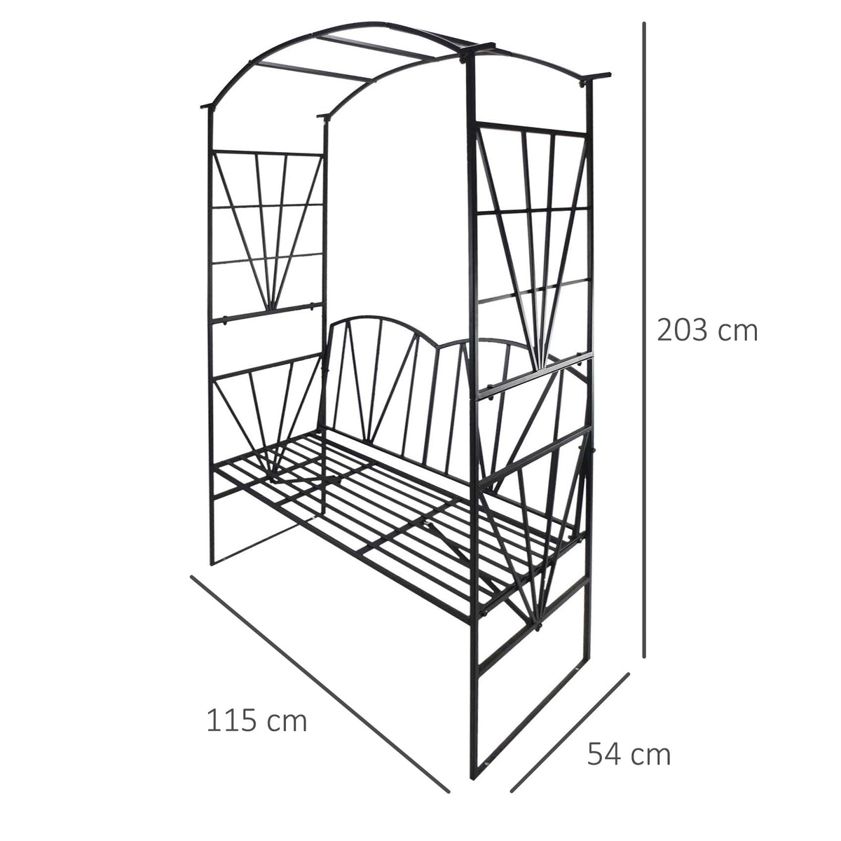 2 Seater Metal Garden Bench with Arch for Climbing Plants, Black — product view 5