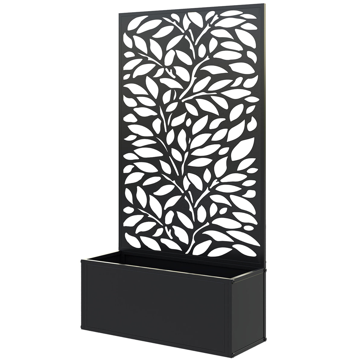 Metal Raised Garden Bed with Trellis Privacy Panel, Leaves Cut-Out — product view 2
