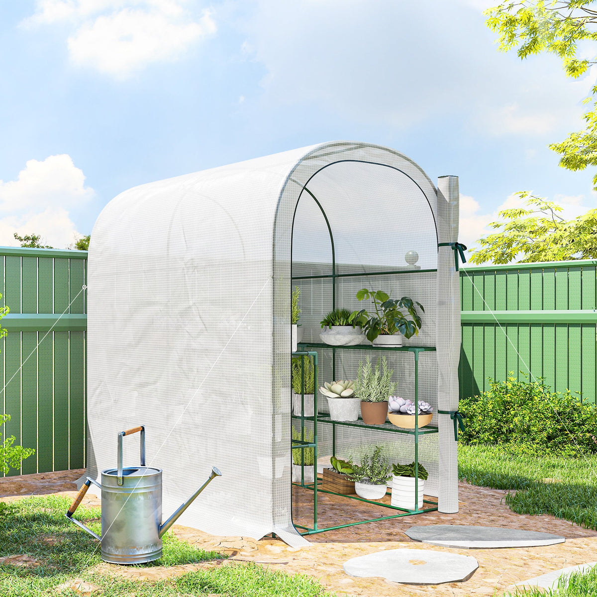 Walk-in Greenhouse with Shelves with PE Cover, 123 x 187 x 189 cm, White — product view 4