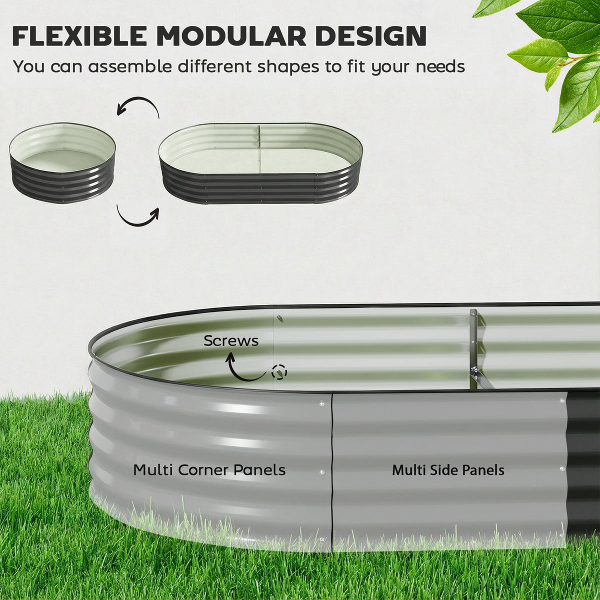 180 x 90 x 30 cm Galvanised Raised Garden Bed with Safety Edging, Dark Grey — product view 6