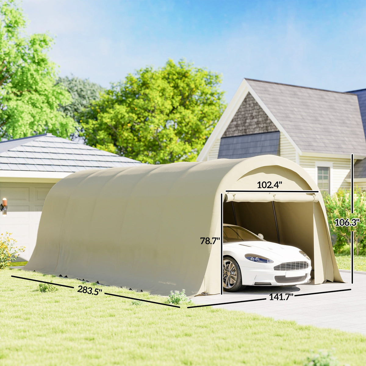 12' x 23.6' Heavy Duty Carport with Roll-Up Door, Beige — product view 5