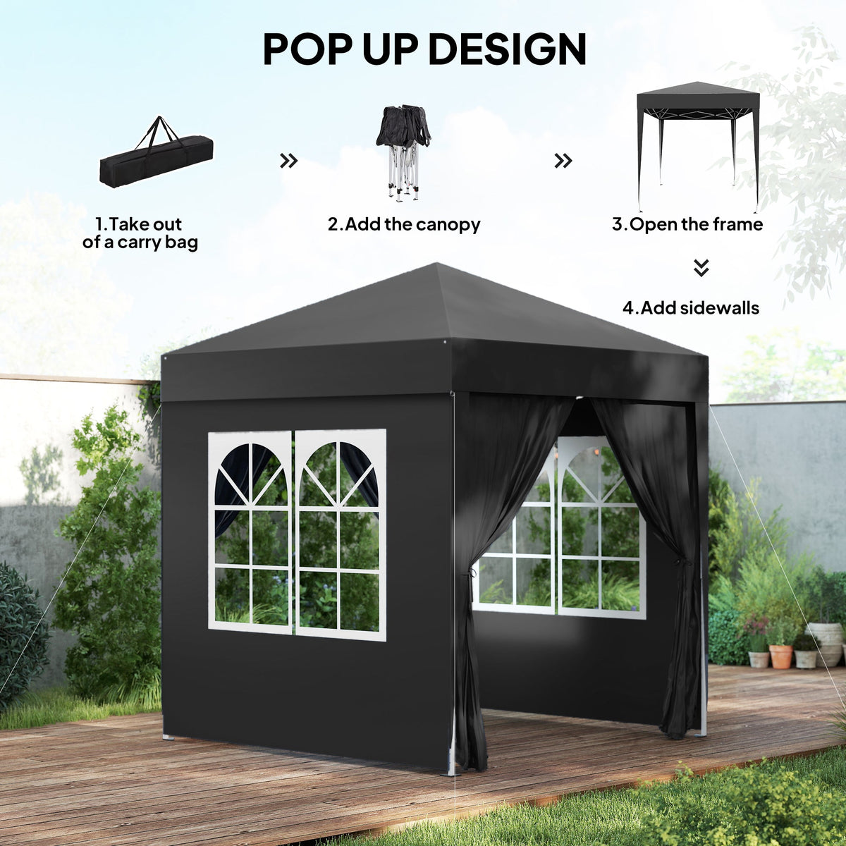 6.6' x 6.6' Pop-Up Canopy Tent with Sidewalls and Carry Bag, Black — product view 6