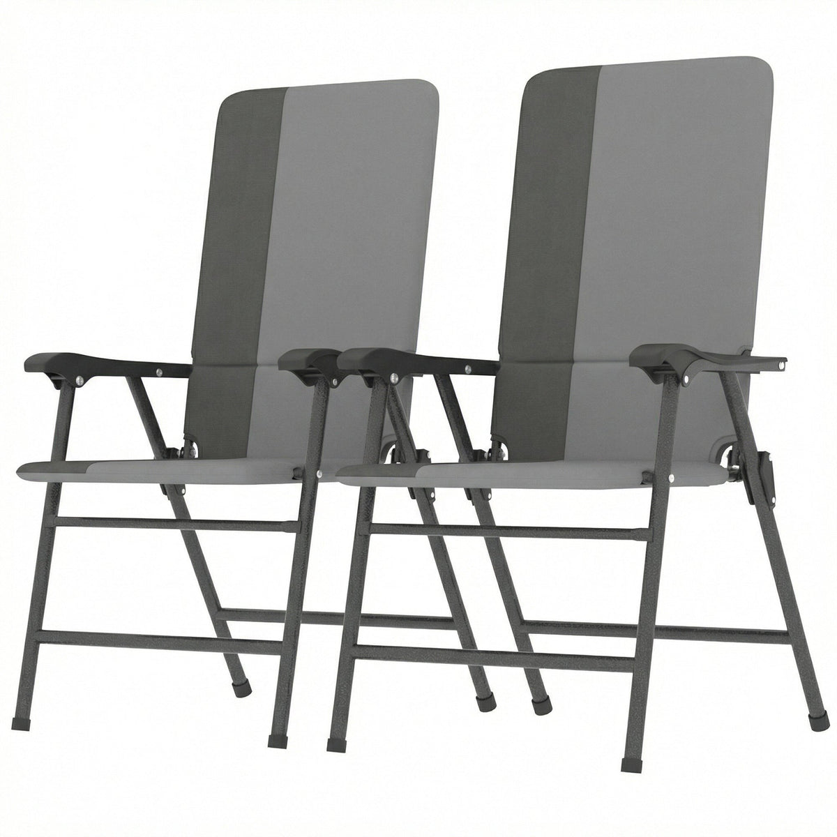 2 Piece Folding Patio Chairs with High Back and Armrests, Light Gray — product view 1