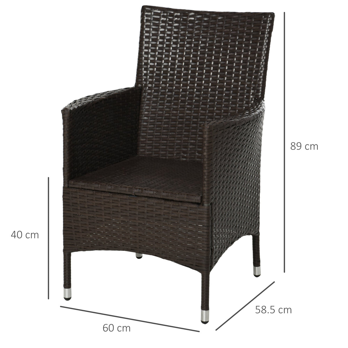 2 Piece PE Rattan Dining Chair Set with Cushions & High Back, Coffee — product view 5