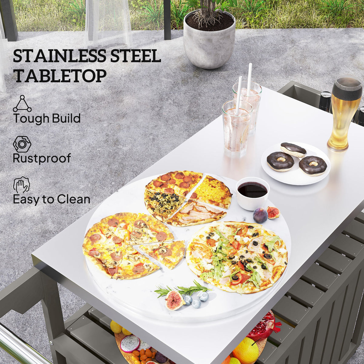 Outdoor Bar Cart with Storage Cabinet, Dark Gray — product view 6