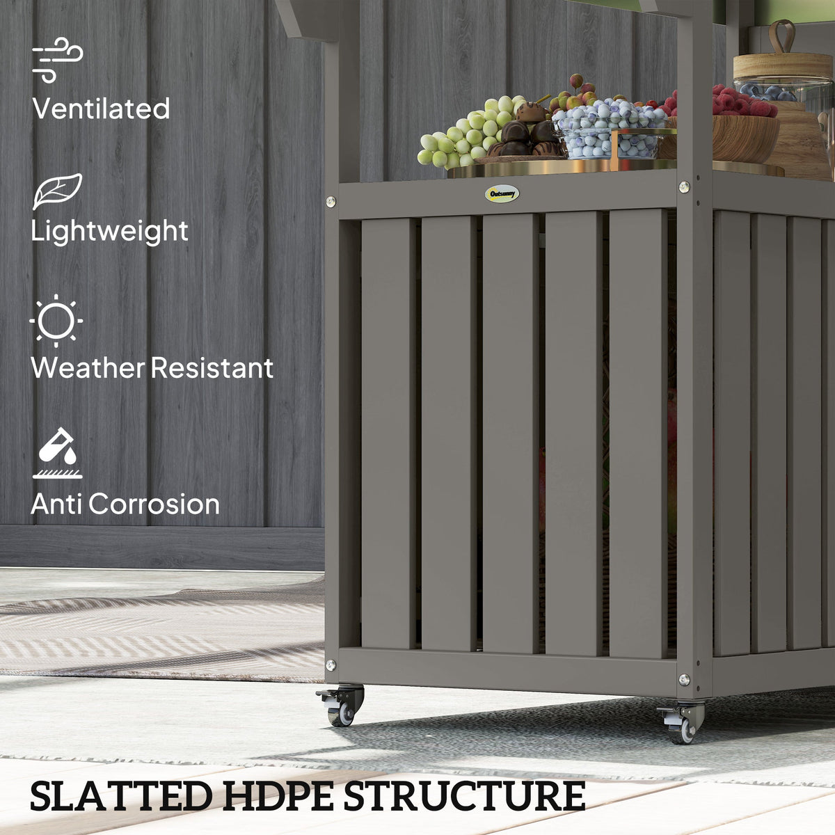 Outdoor Bar Cart with Storage Cabinet, Dark Gray — product view 7