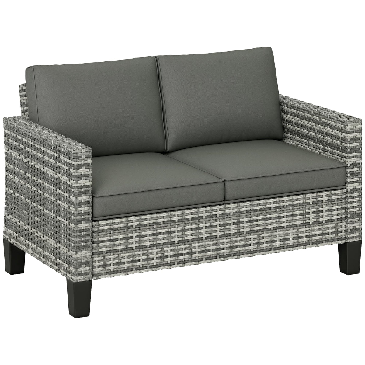 2 Seater Rattan Garden Sofa with Cushions & Armrests, Light Grey — product view 1